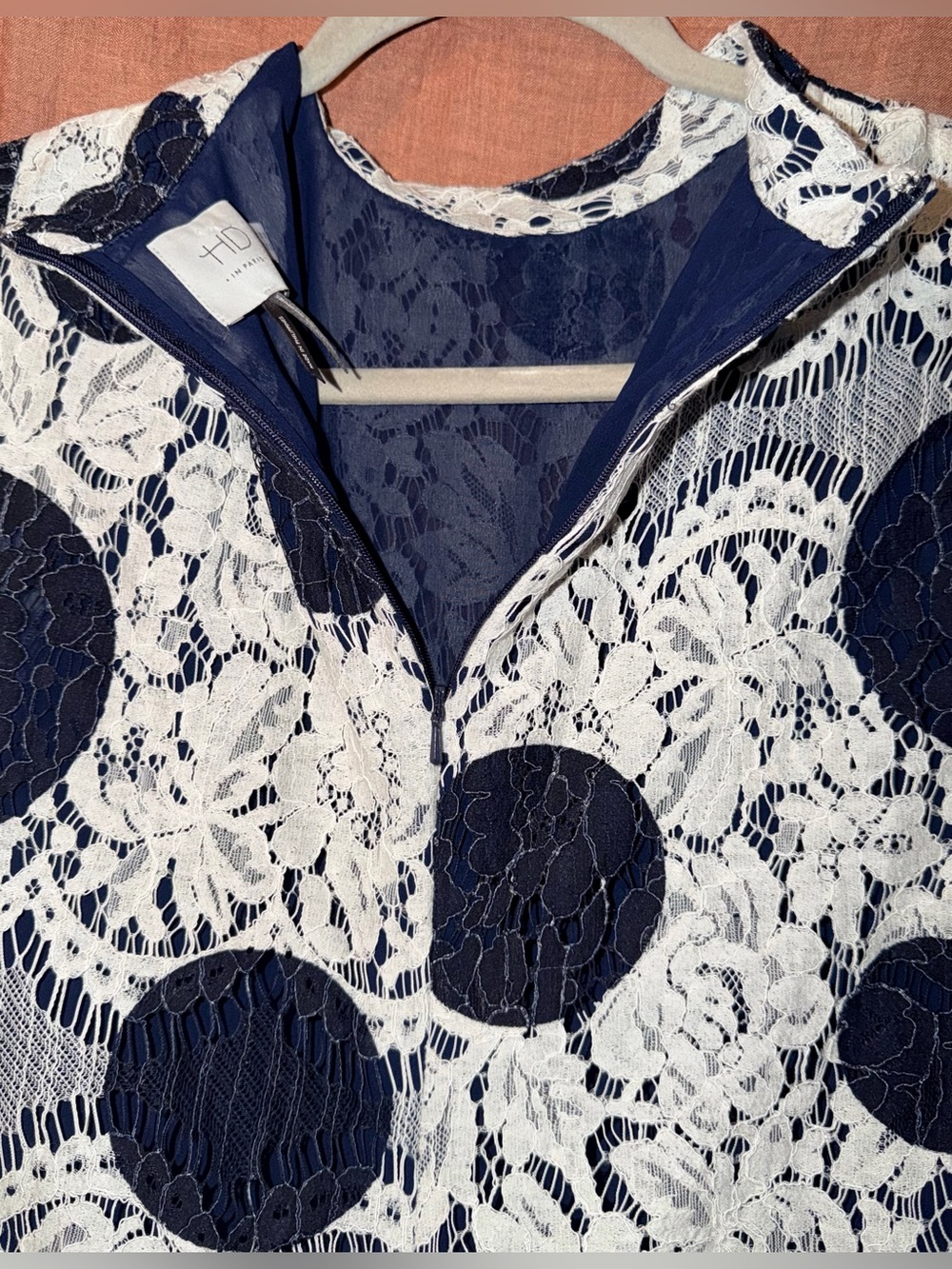 Anthropologie - HD in Paris Romantic Lace Polka Dot Blouse in Navy/Ivory size 8 - Picture 9 of 16